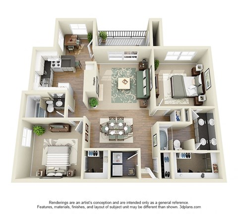 Floor plan for 2 beds, 2 baths, 1202 sqft